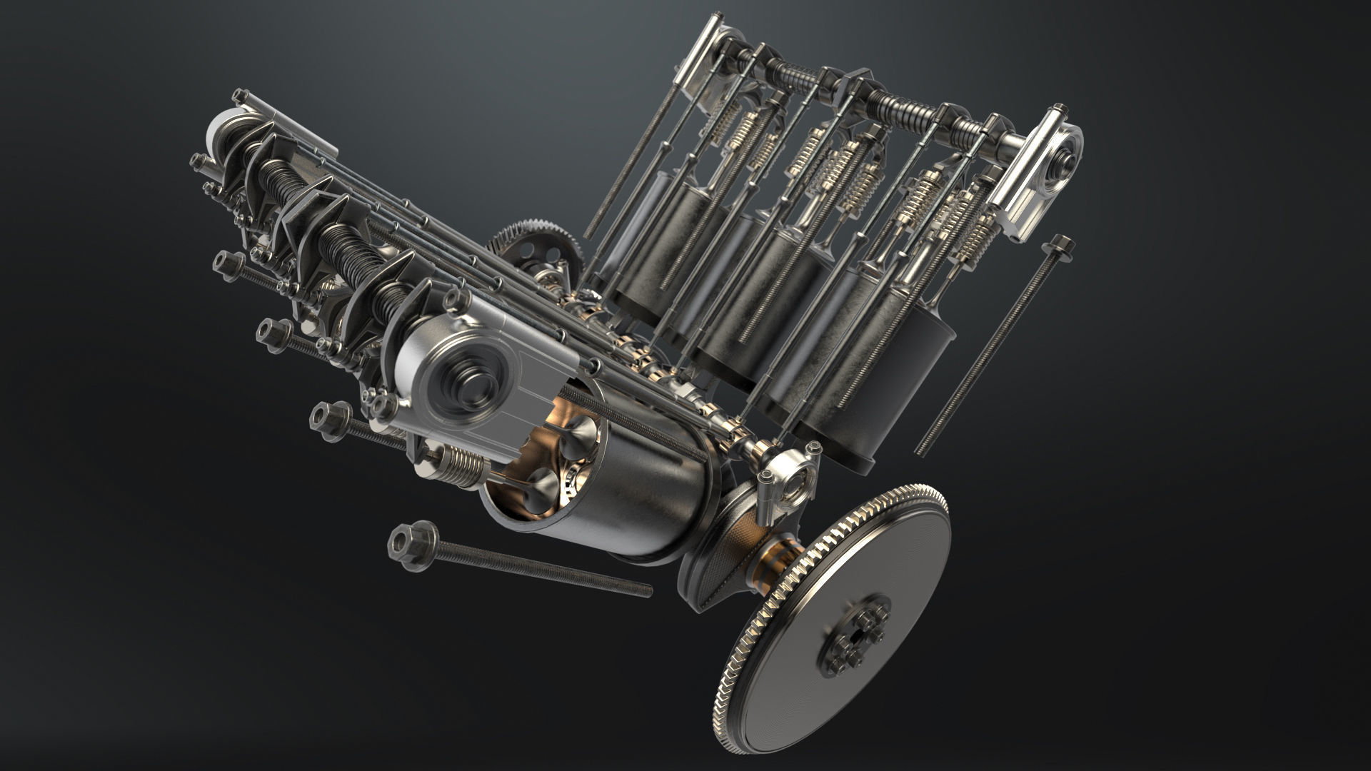 V6 Engine Working Animated 3D model_25