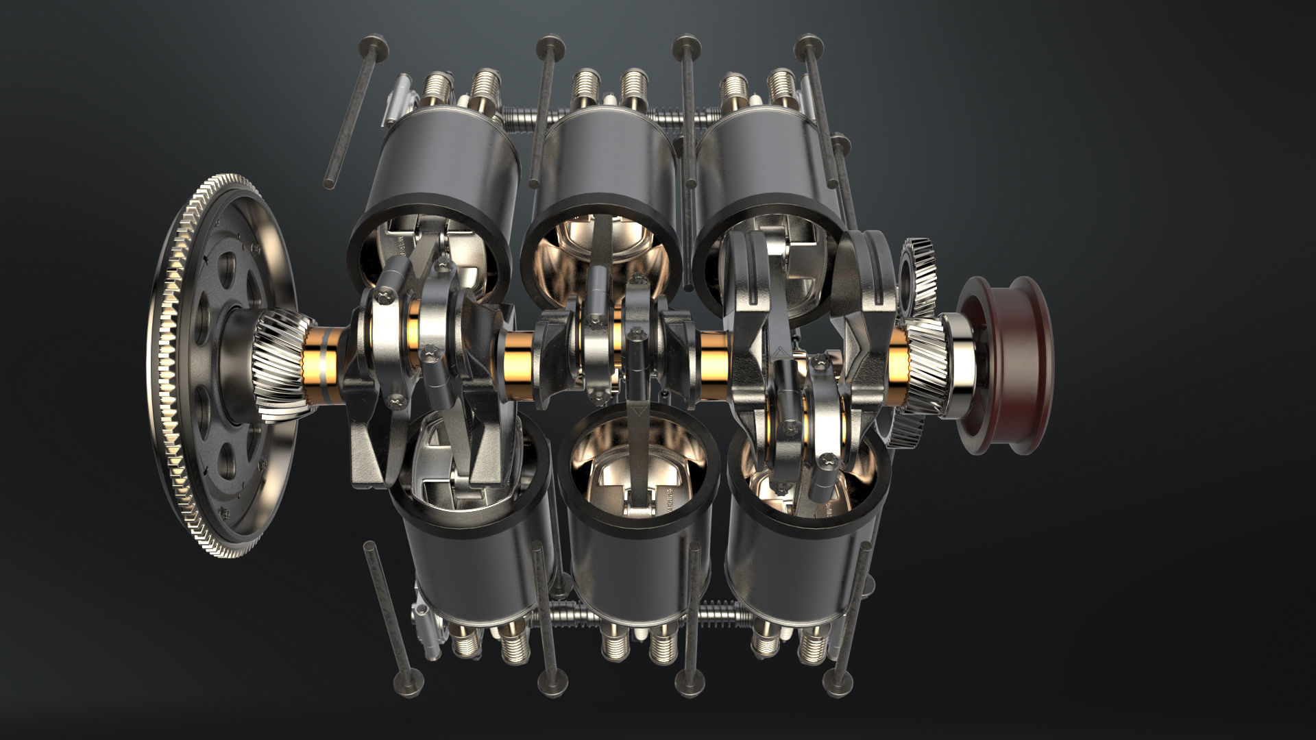 V6 Engine Working Animated 3D model_16