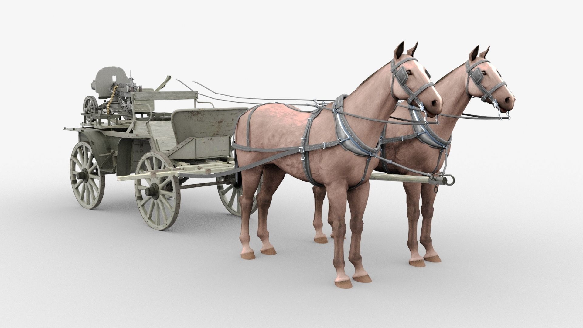tachanka horse drawn carriage with gun Low-poly 3D model_9