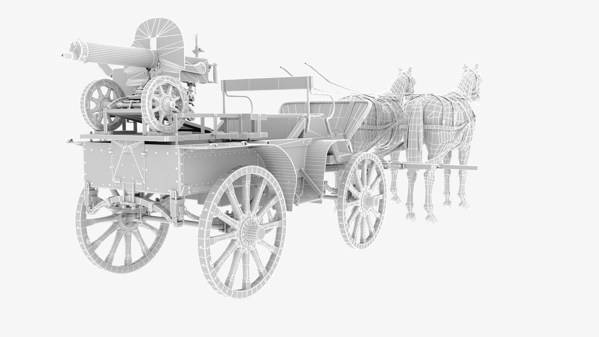 tachanka horse drawn carriage with gun Low-poly 3D model_1
