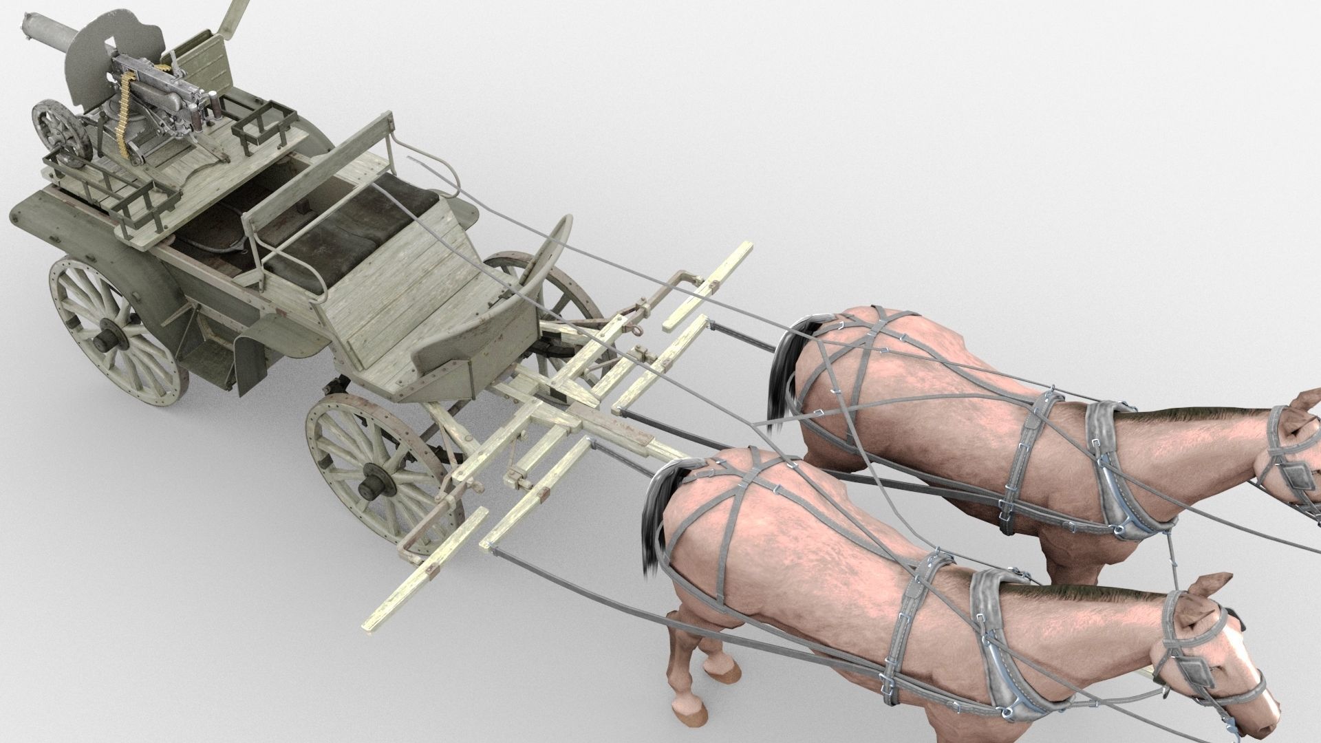 tachanka horse drawn carriage with gun Low-poly 3D model_8
