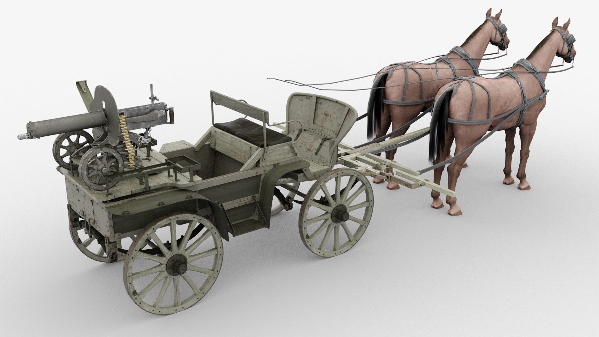 tachanka horse drawn carriage with gun Low-poly 3D model_6