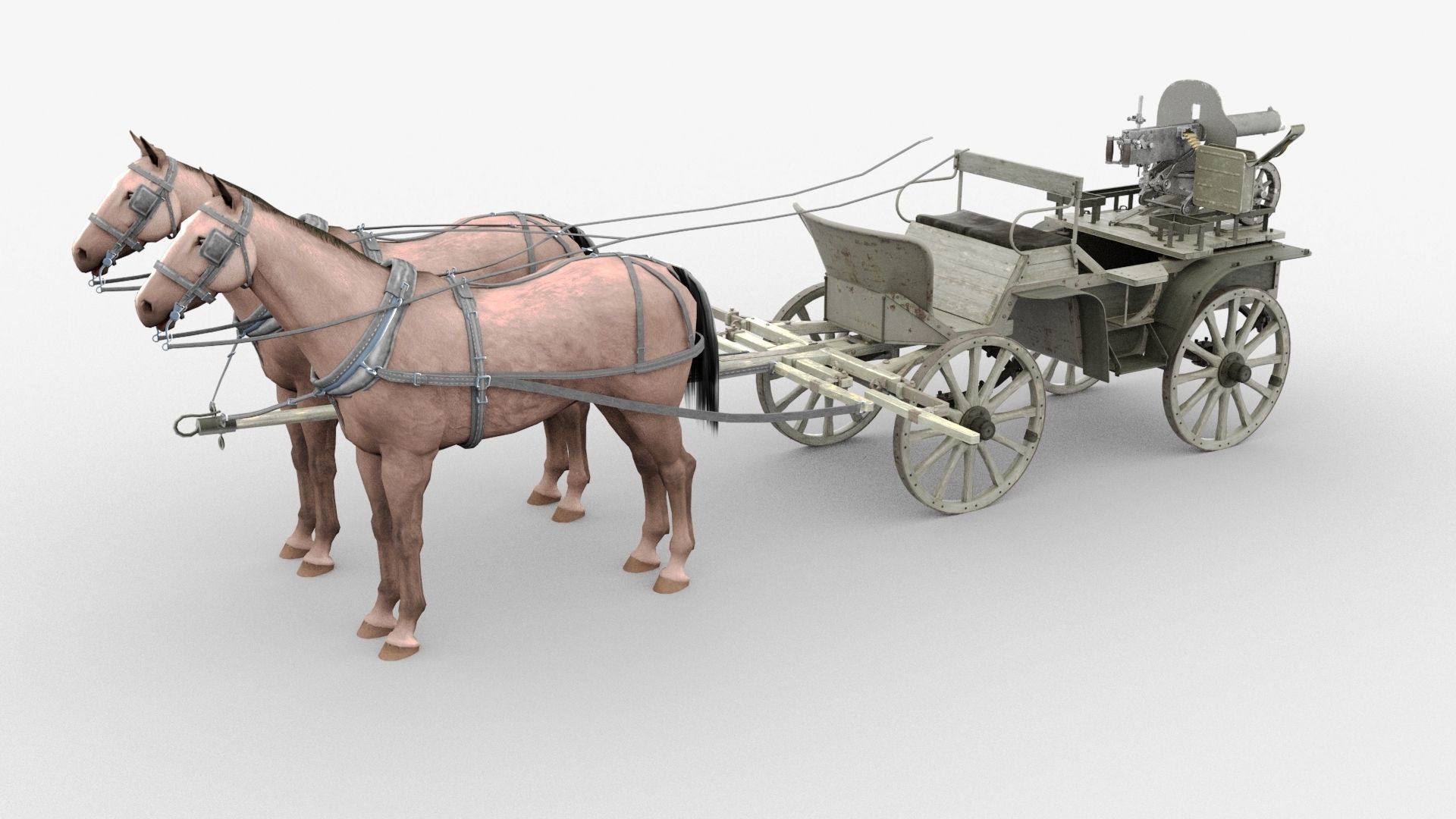 tachanka horse drawn carriage with gun Low-poly 3D model_10