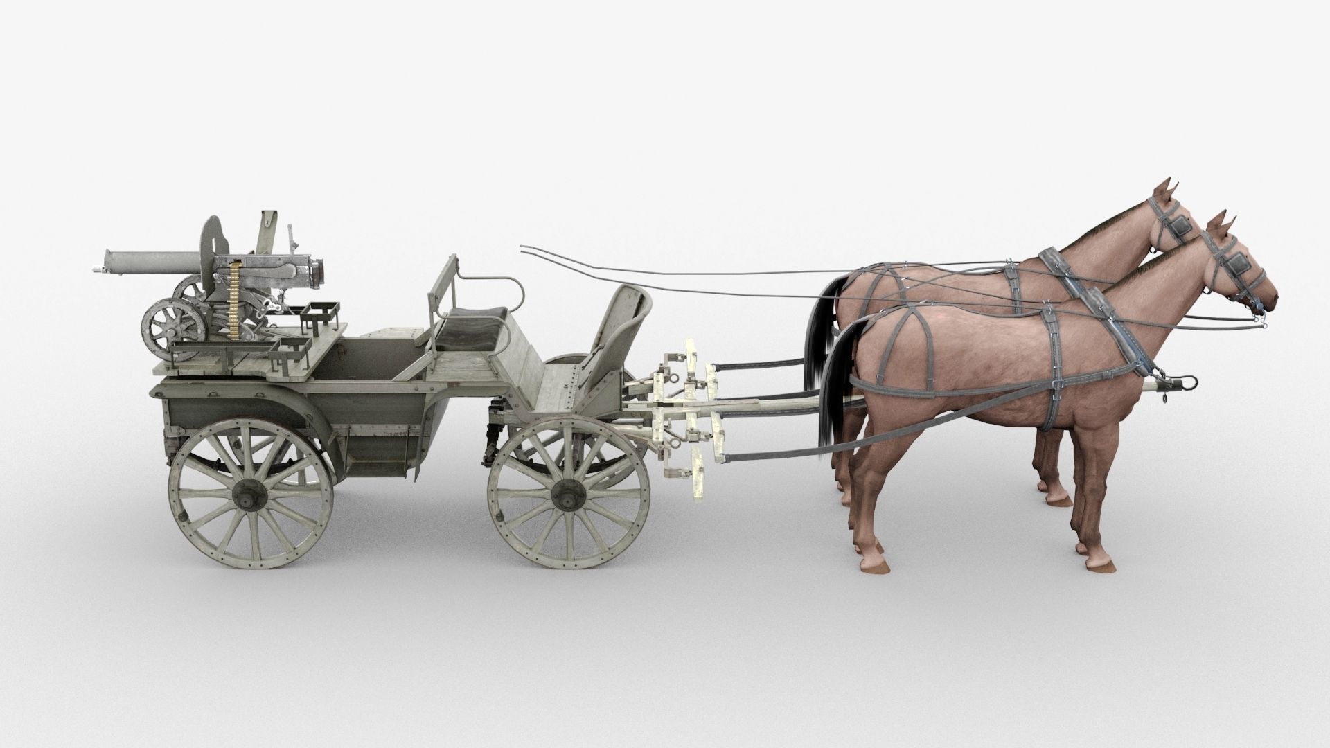 tachanka horse drawn carriage with gun Low-poly 3D model_7