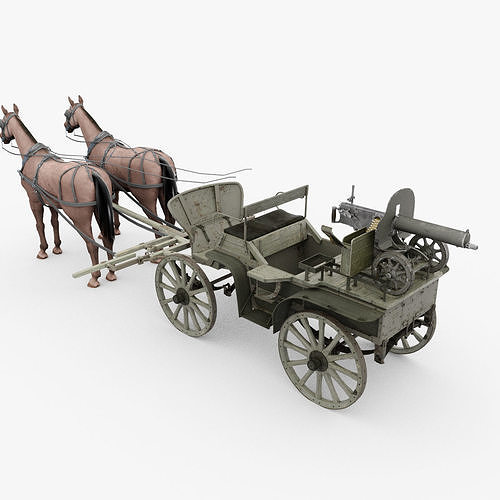 tachanka horse drawn carriage with gun Low-poly 3D model