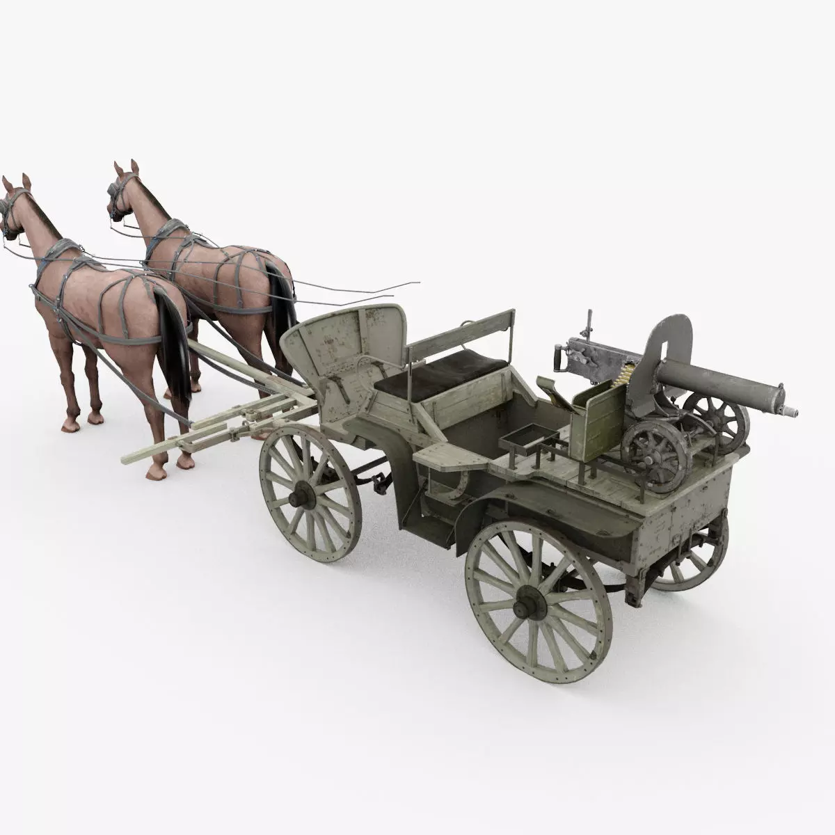 tachanka horse drawn carriage with gun Low-poly 3D model_0