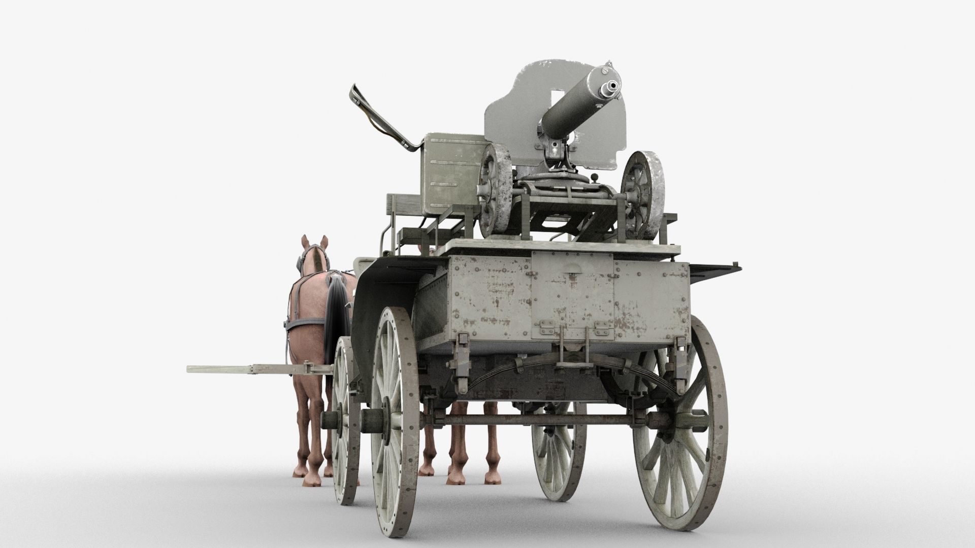 tachanka horse drawn carriage with gun Low-poly 3D model_12