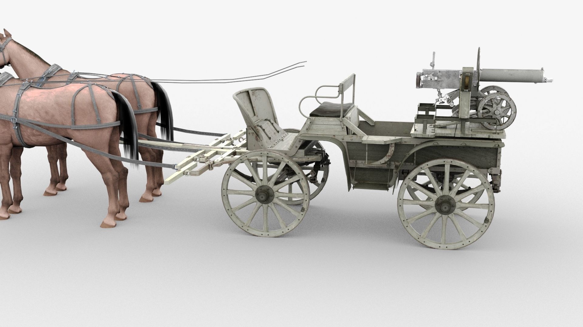 tachanka horse drawn carriage with gun Low-poly 3D model_11