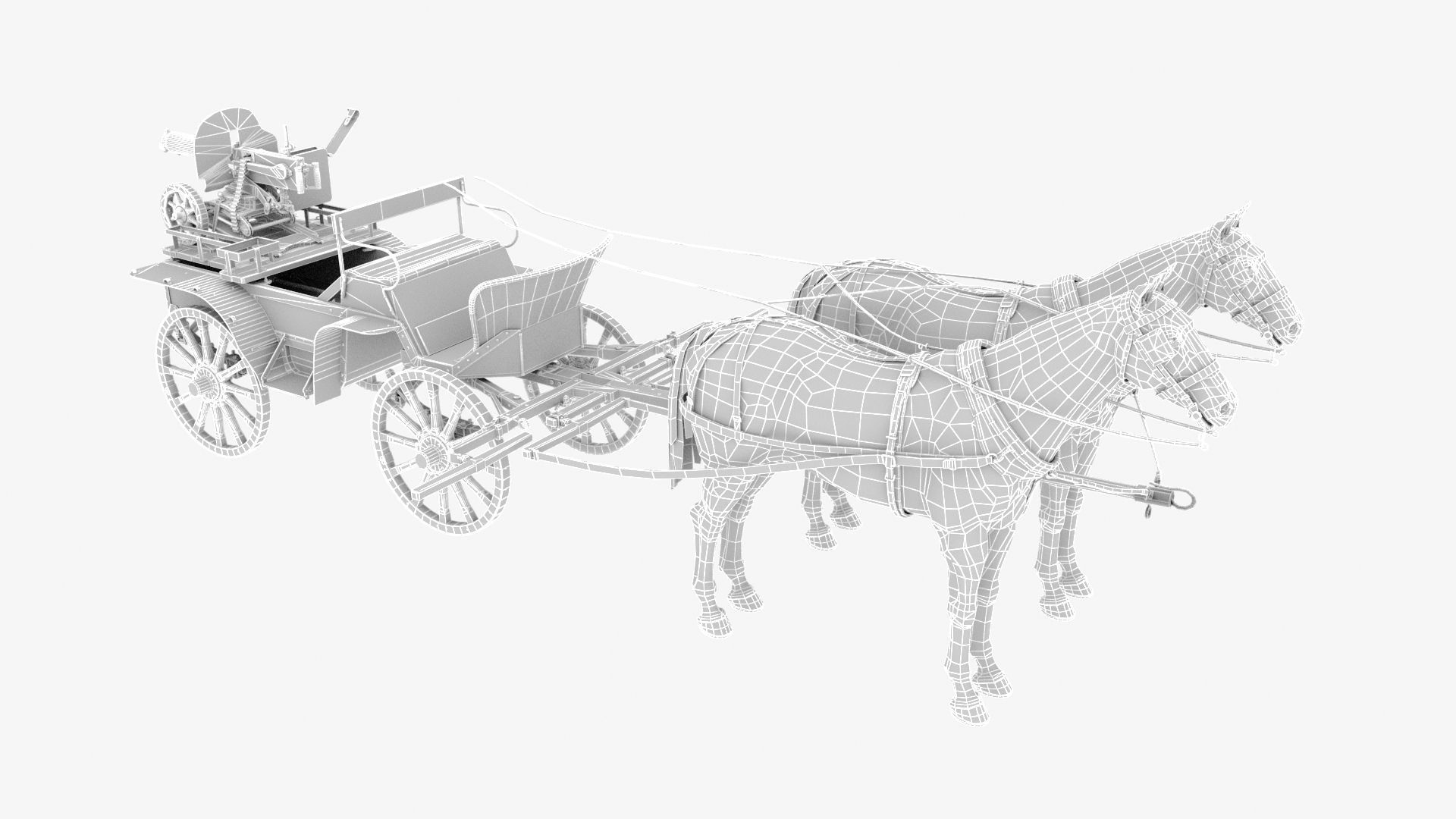 tachanka horse drawn carriage with gun Low-poly 3D model_3