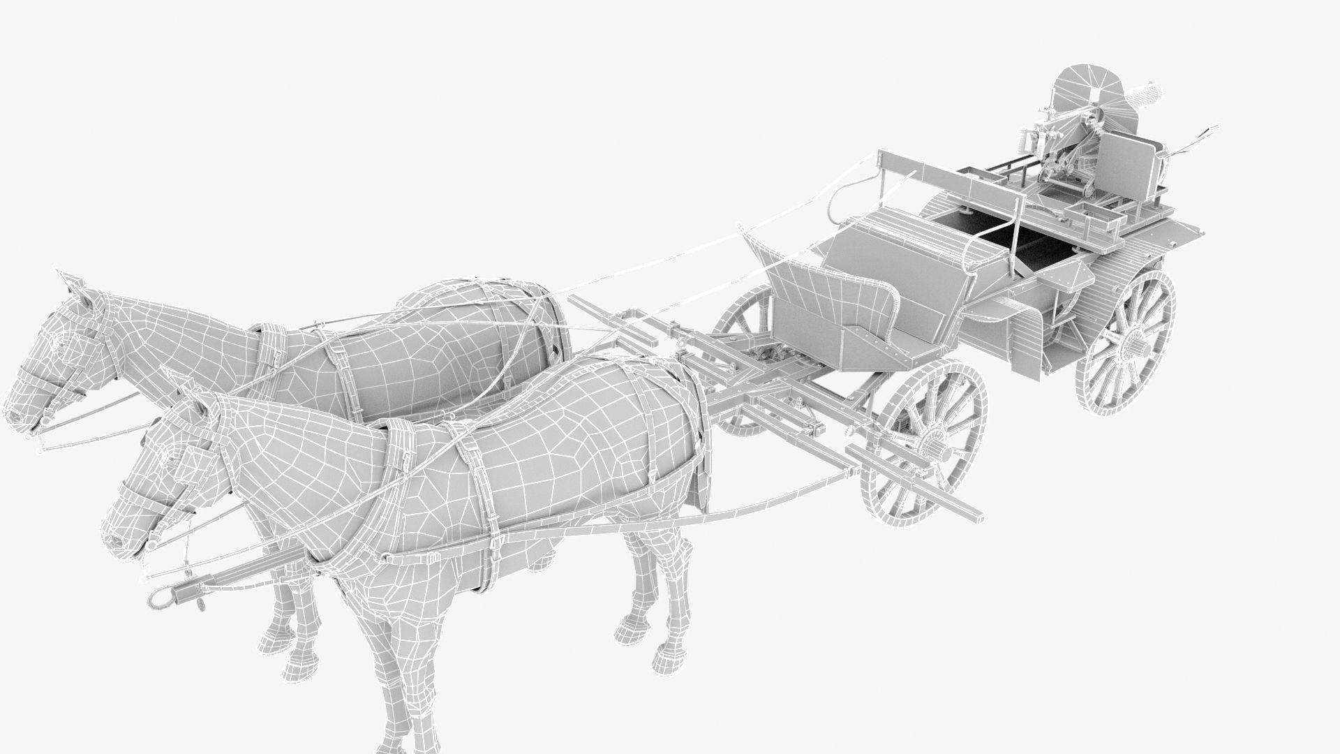 tachanka horse drawn carriage with gun Low-poly 3D model_4