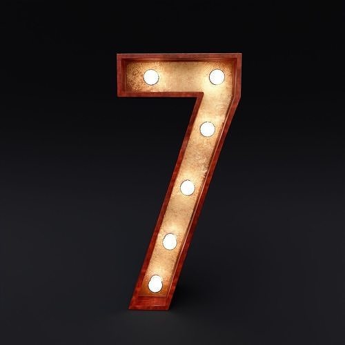 Marquee number seven light bulb wooden glow sign 3dmodel 3D model