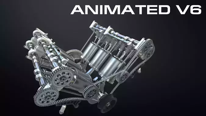  V6 Engine Working Animated   3D model