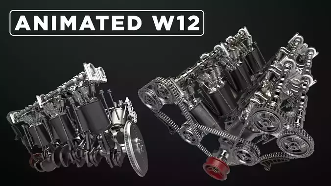 W 12 Engine Working Animated 3D model