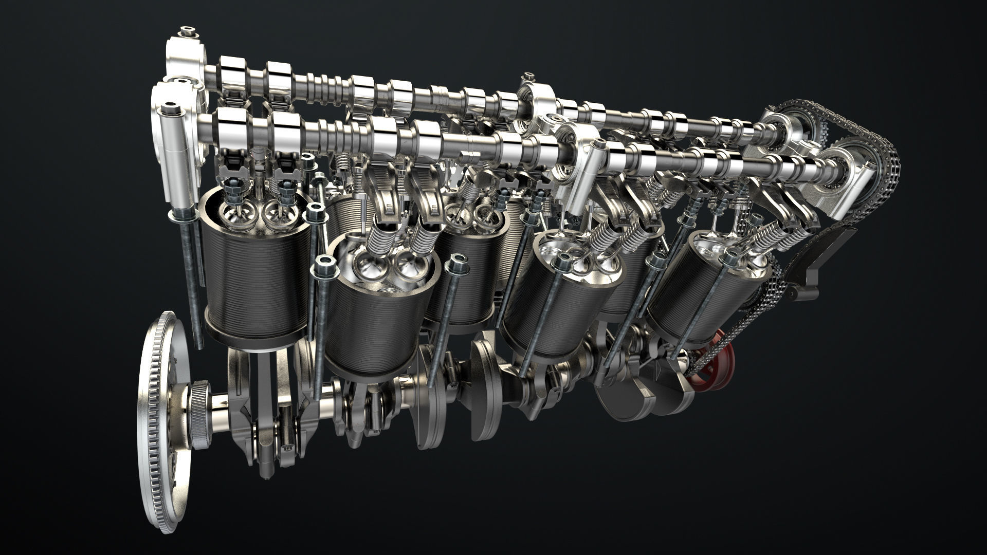 W 12 Engine Working Animated 3D model_29