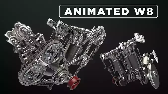 W8 Engine Working Animated 3D model