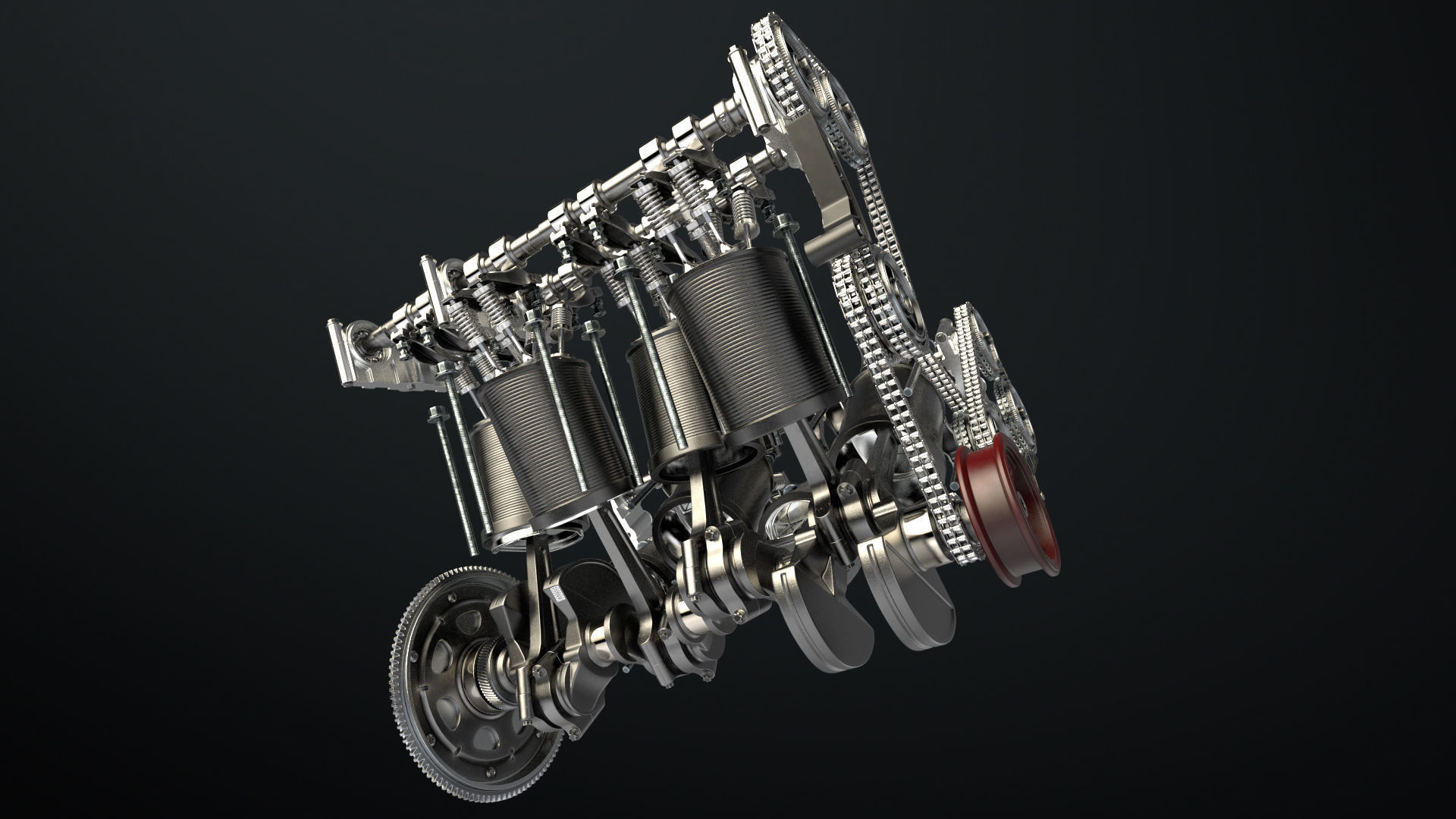 W8 Engine Working Animated 3D model_29