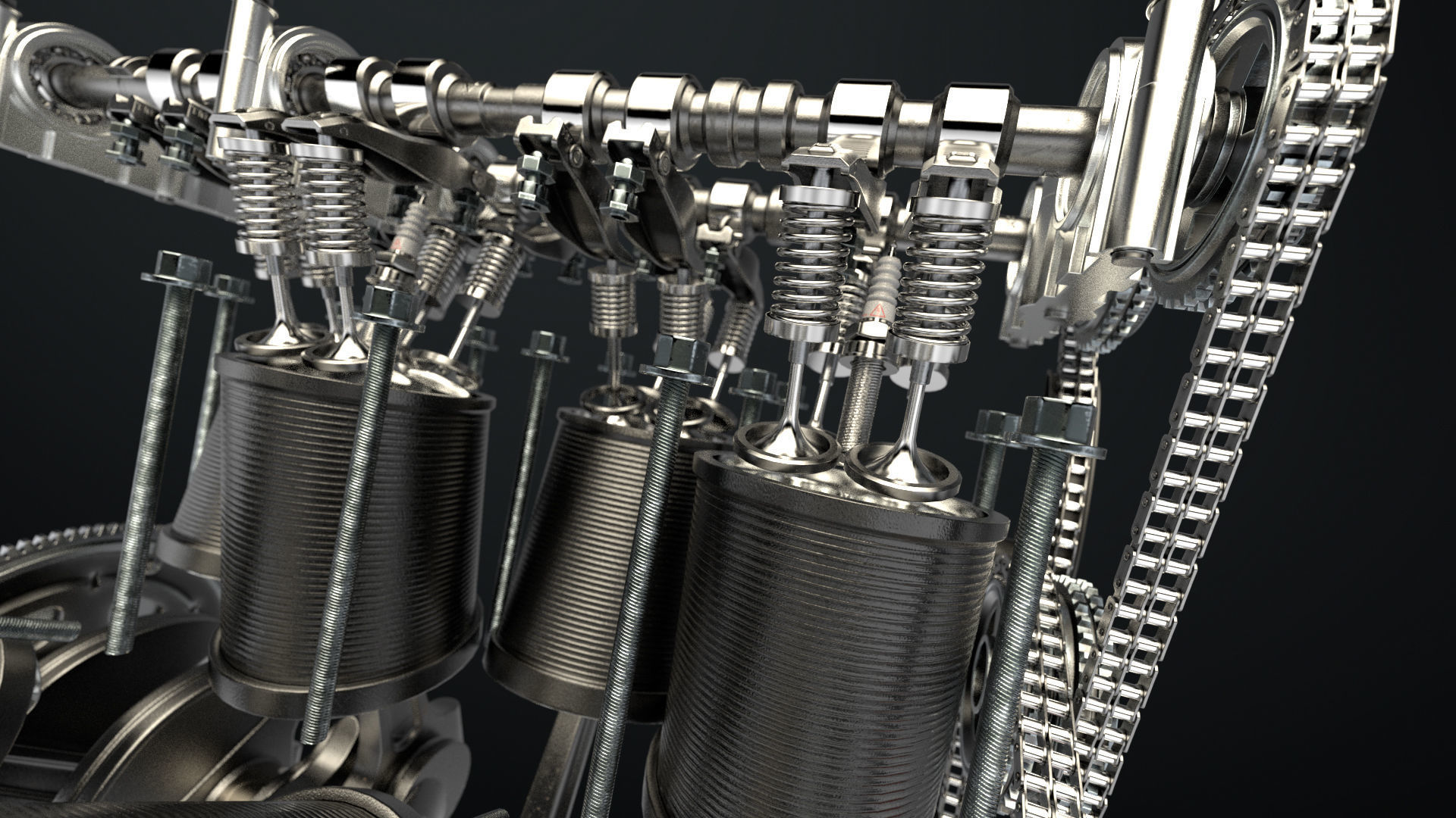 W8 Engine Working Animated 3D model_32