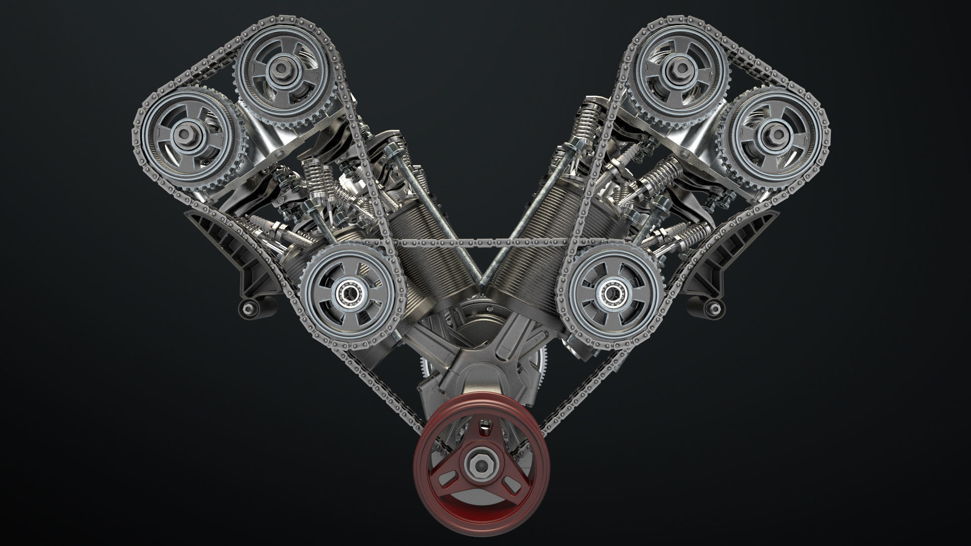 W8 Engine Working Animated 3D model_15