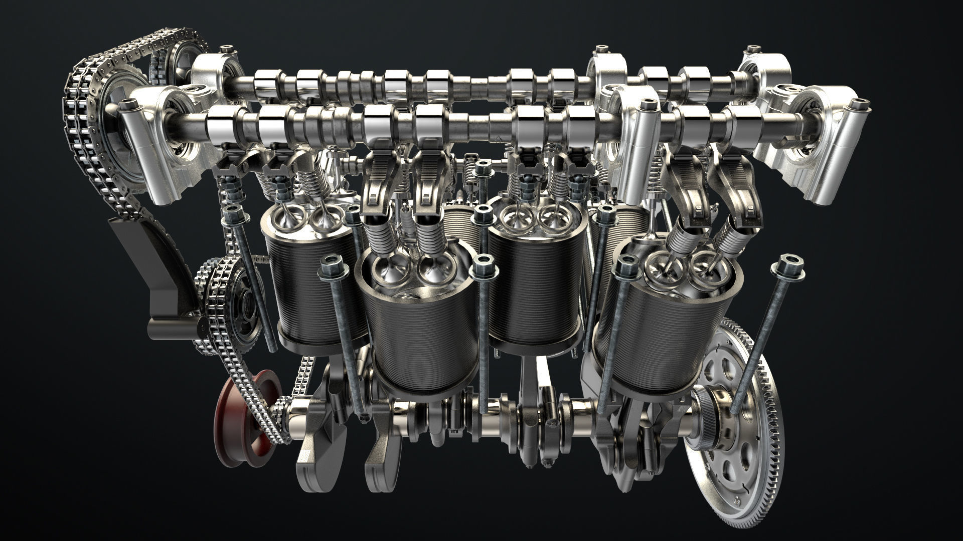 W8 Engine Working Animated 3D model_16