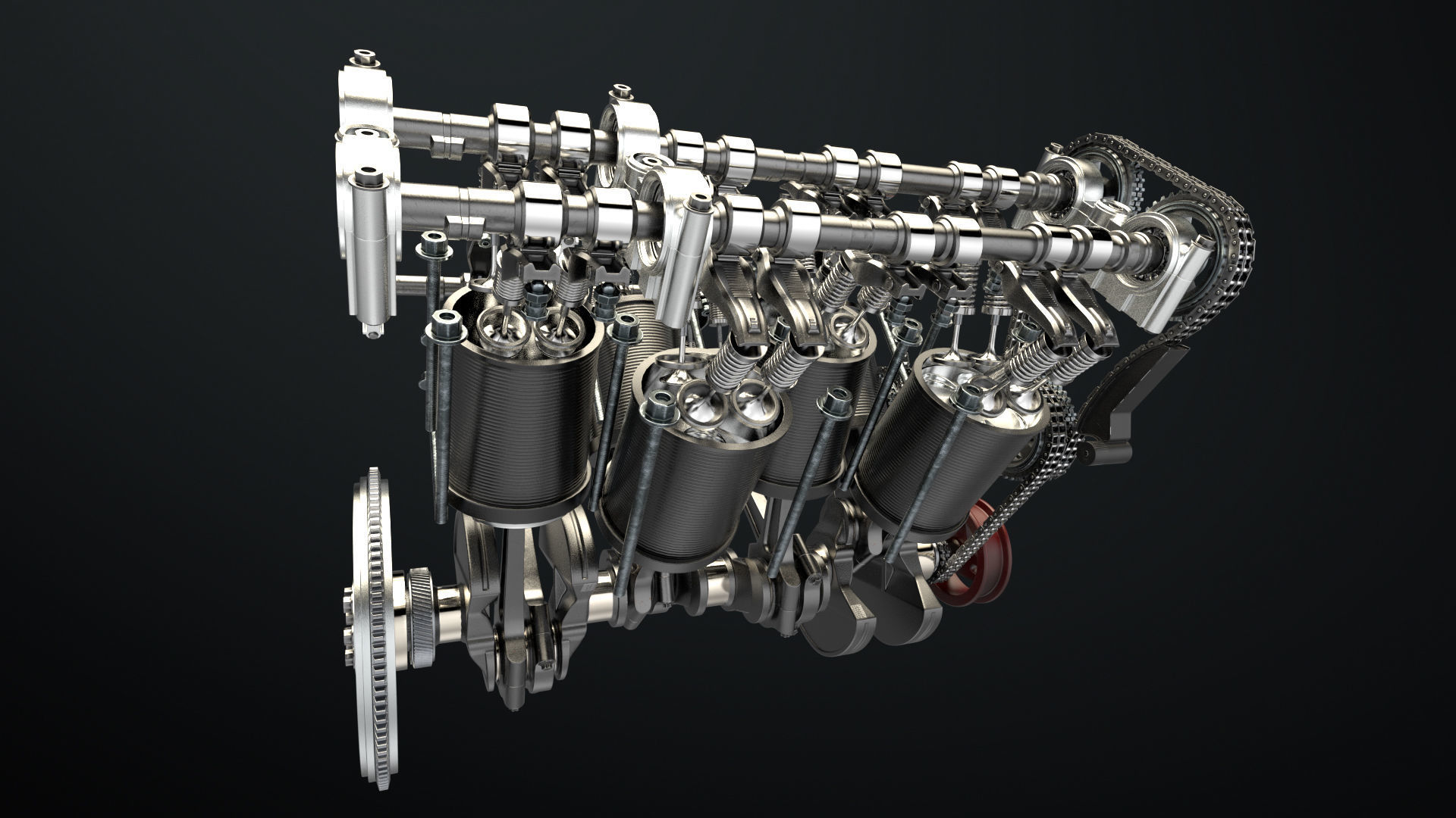 W8 Engine Working Animated 3D model_28