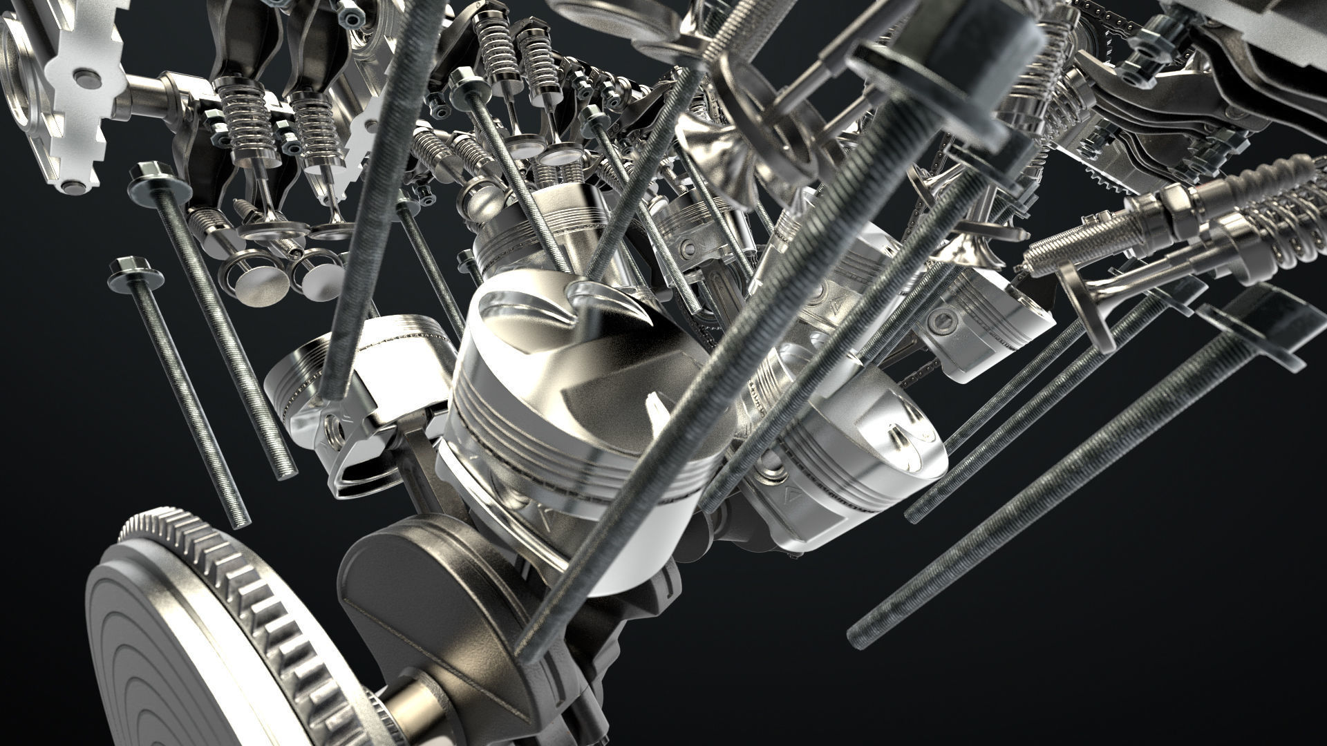 W8 Engine Working Animated 3D model_25