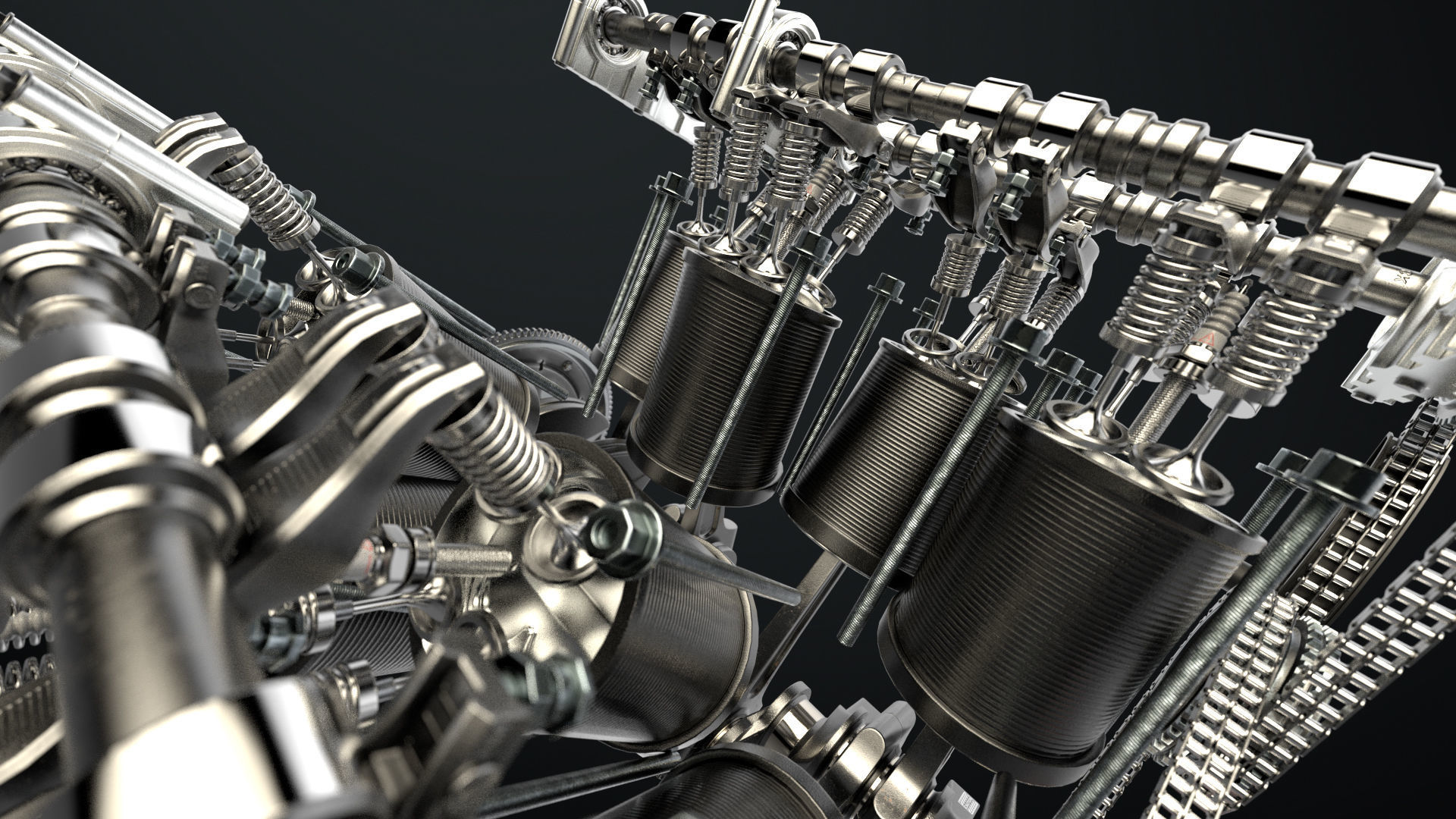 W8 Engine Working Animated 3D model_14