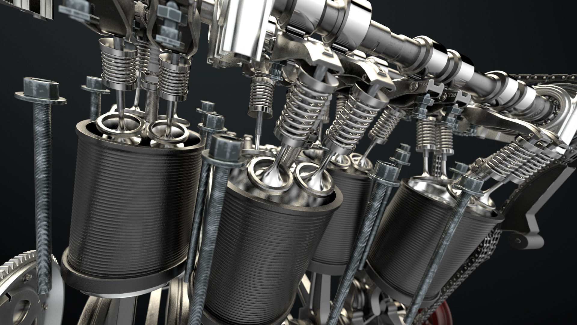 W8 Engine Working Animated 3D model_9