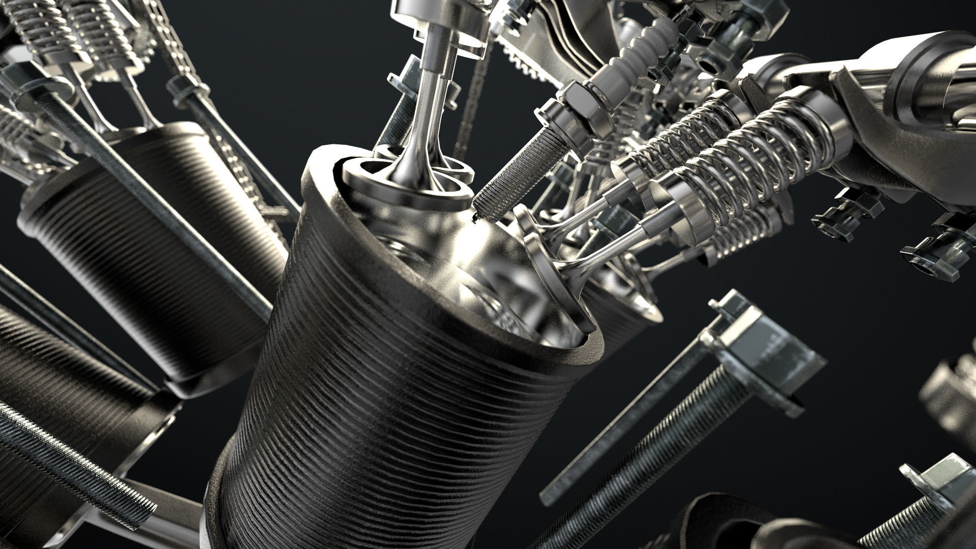 W8 Engine Working Animated 3D model_13