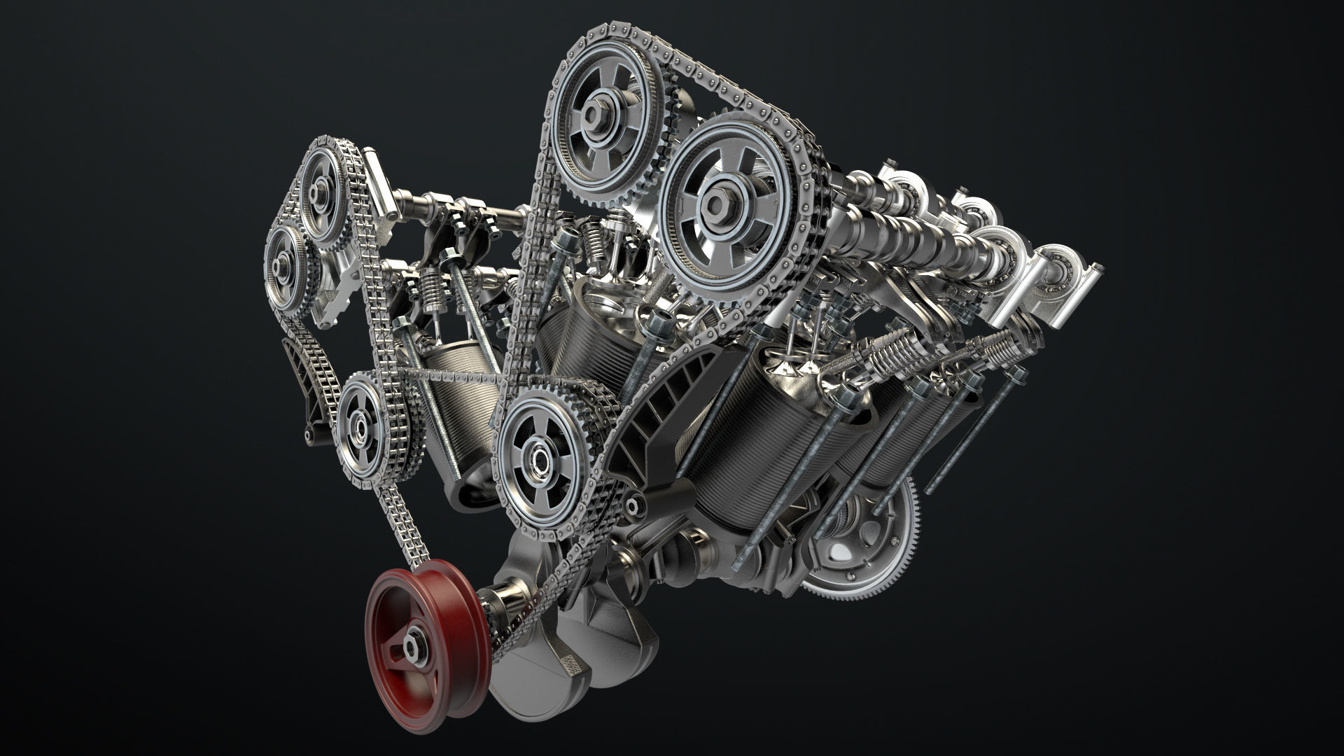 W8 Engine Working Animated 3D model_19
