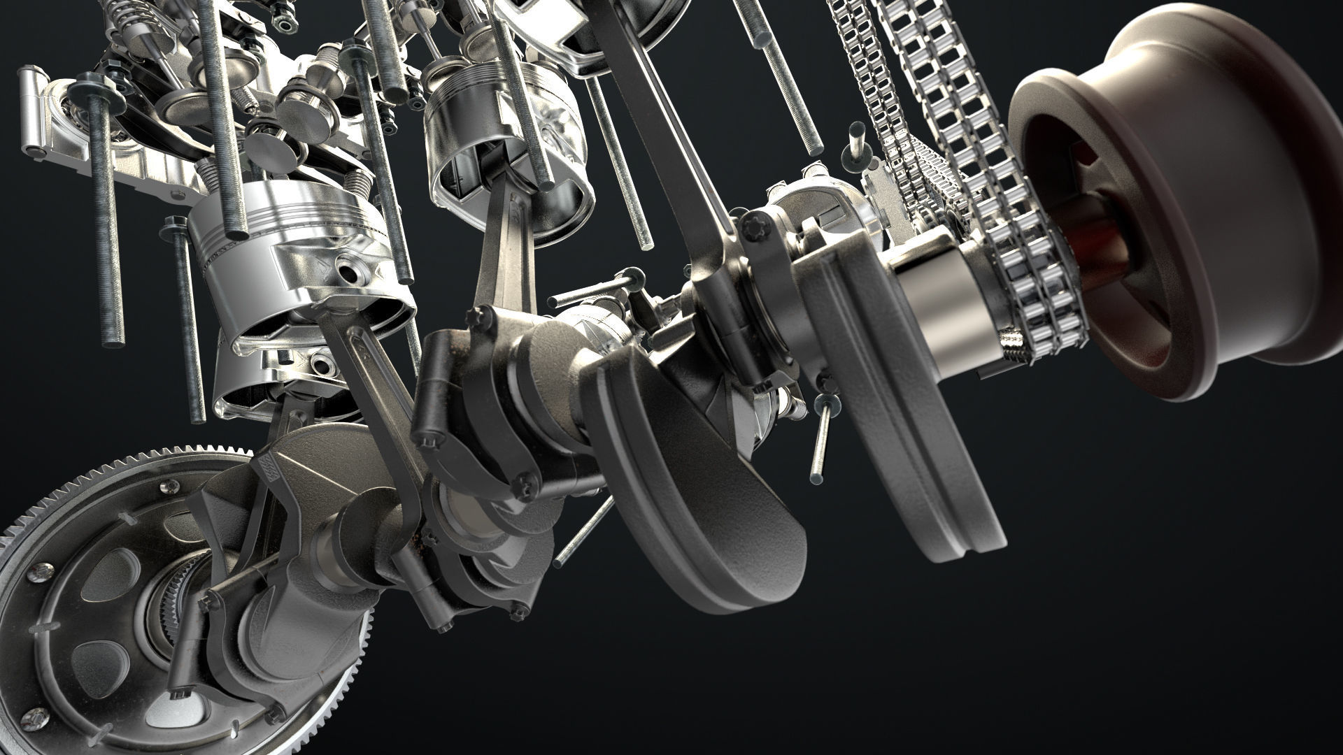 W8 Engine Working Animated 3D model_23