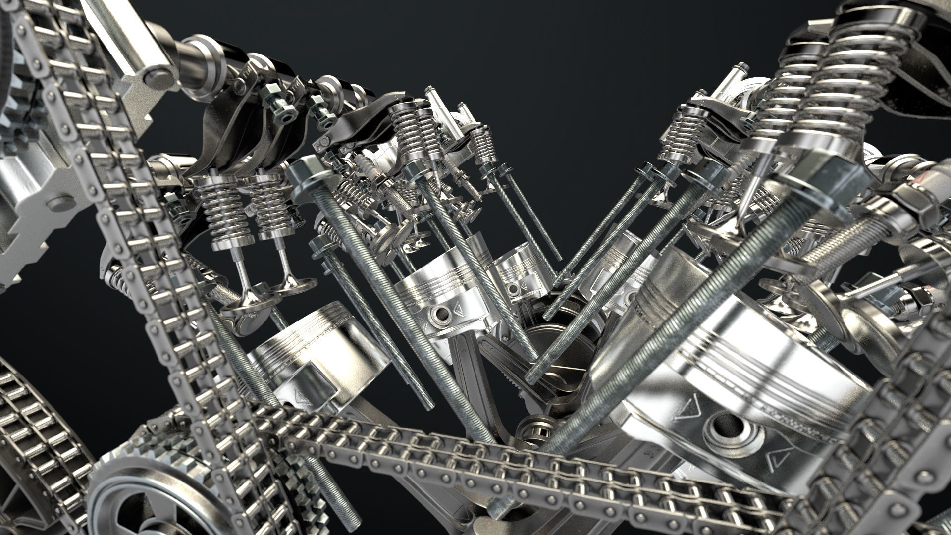 W8 Engine Working Animated 3D model_22