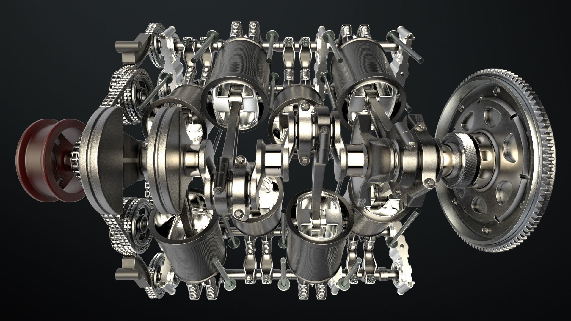 W8 Engine Working Animated 3D model_18