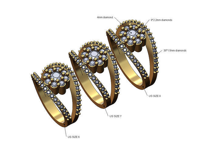 Bubble cluster diamond lips ring US sizes 6 7 8 3D print model