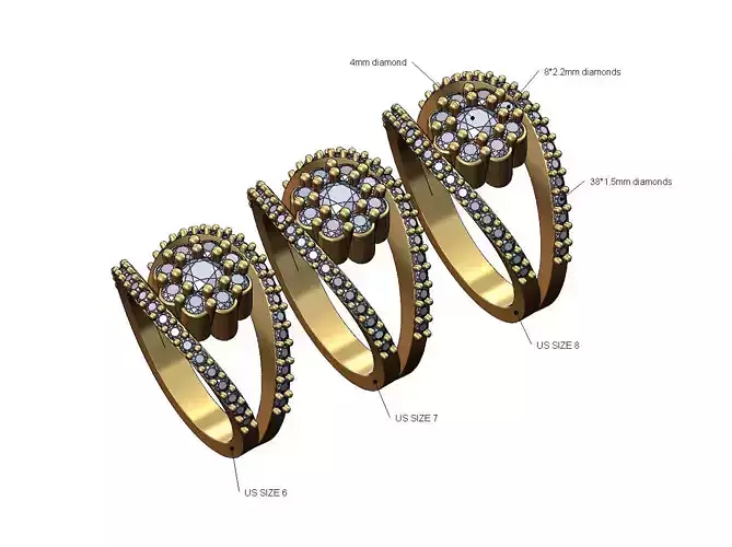 Bubble cluster diamond lips ring US sizes 6 7 8