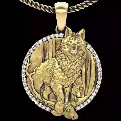 Wolf pendant gold  printable jewelry 3D model
