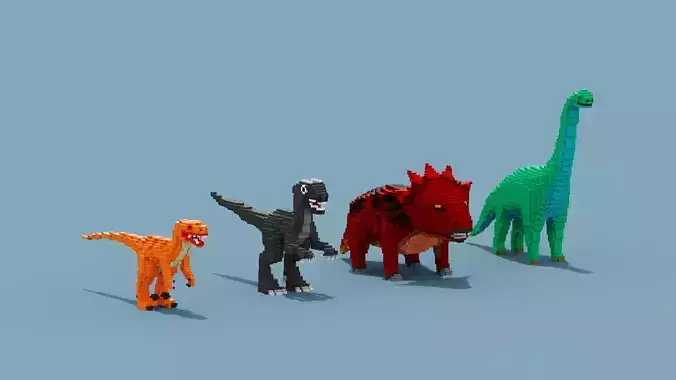 Voxel Dinosaur Collection Low-poly 3D model