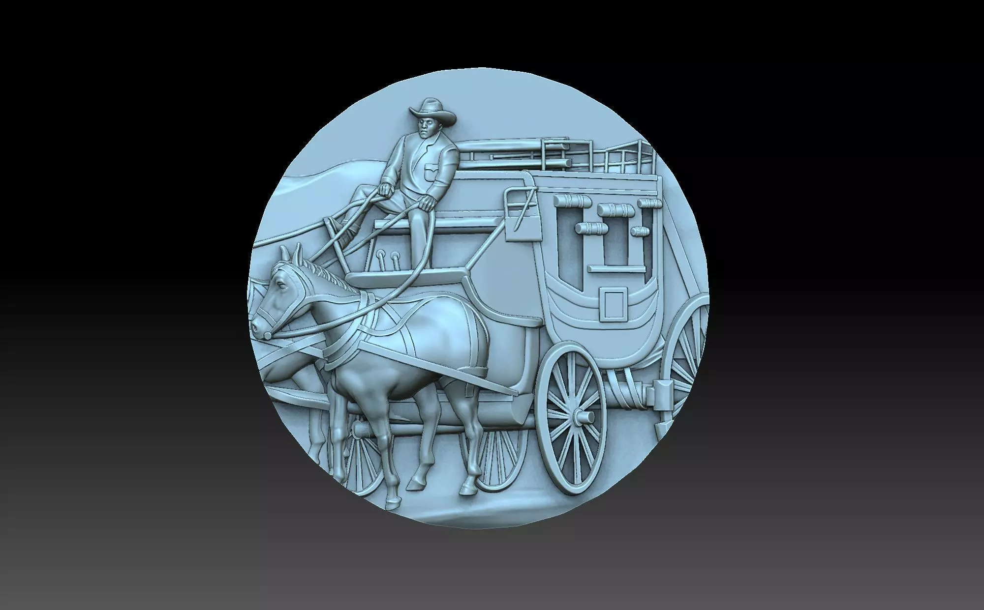 Cowboy horse drawn wagon 3D print model_0