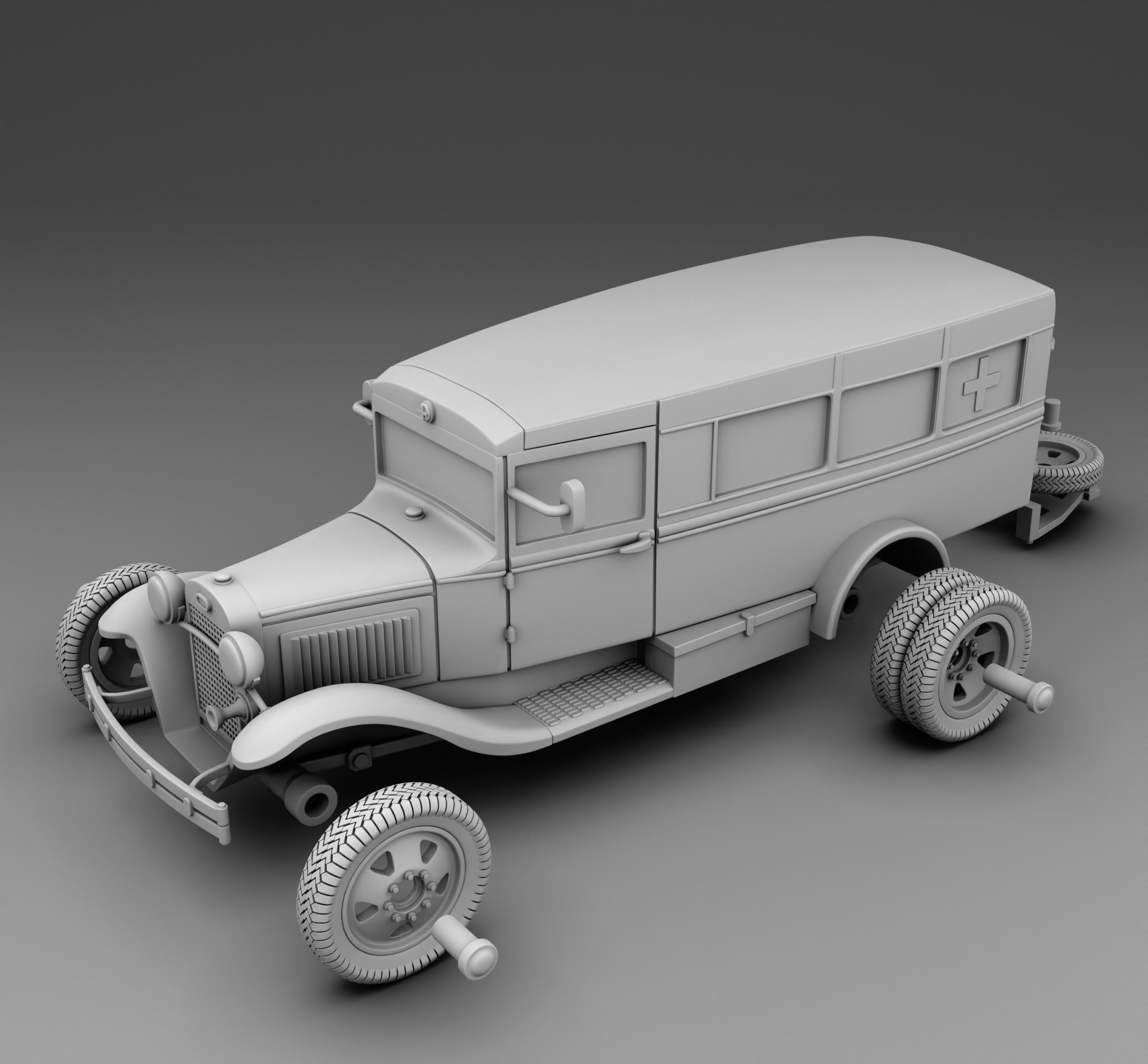 Gas-55 vintage ambulance 3D print model_2