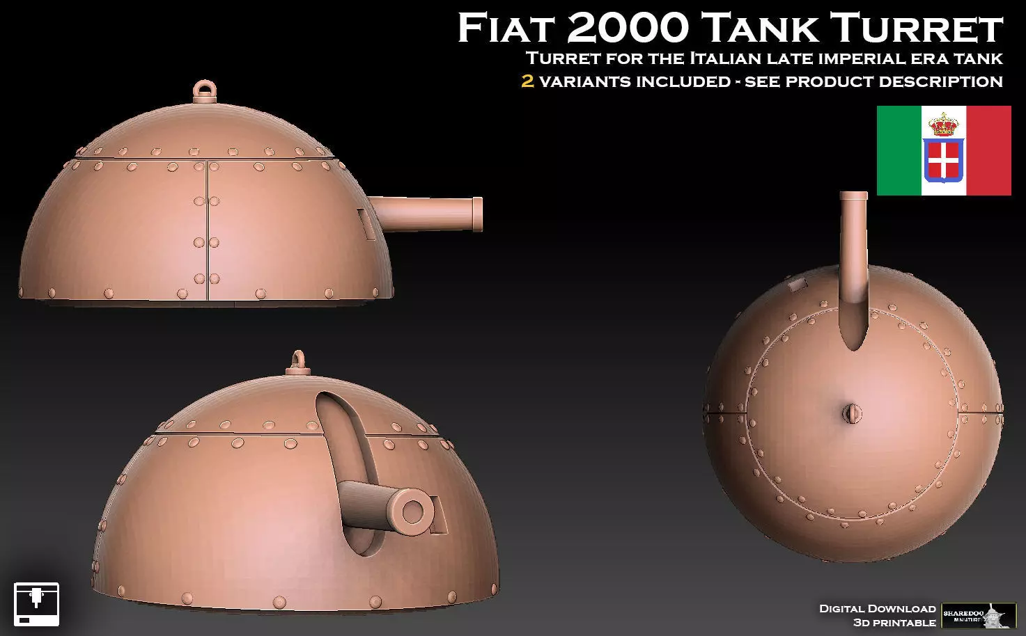 Fiat 2000 Tank Turret 3D print model