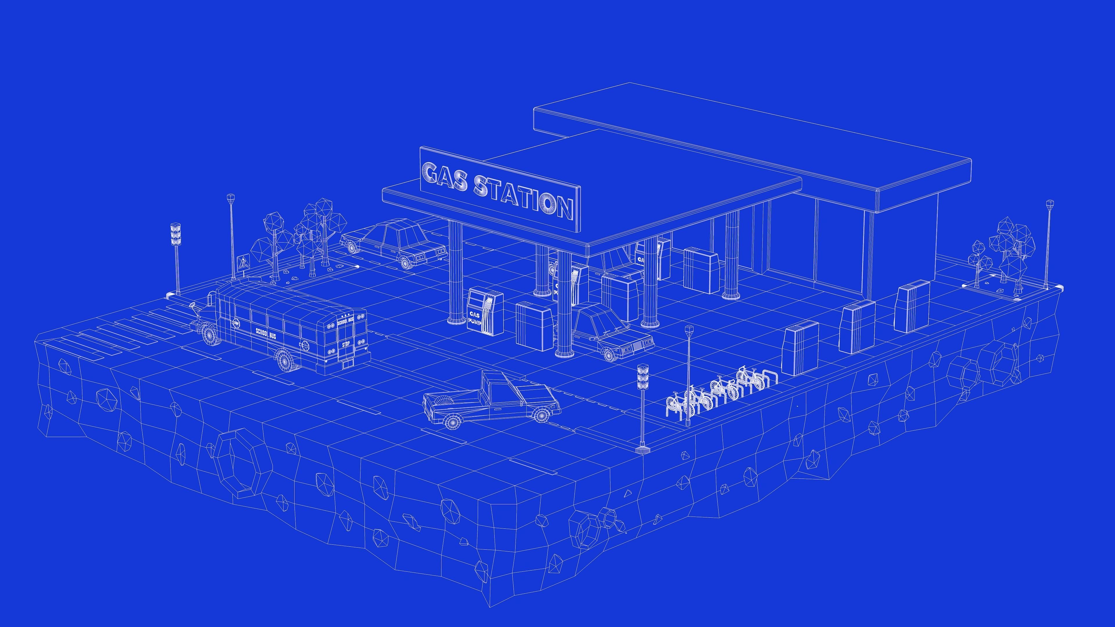 Gas Station Low Poly Low-poly 3D model_5