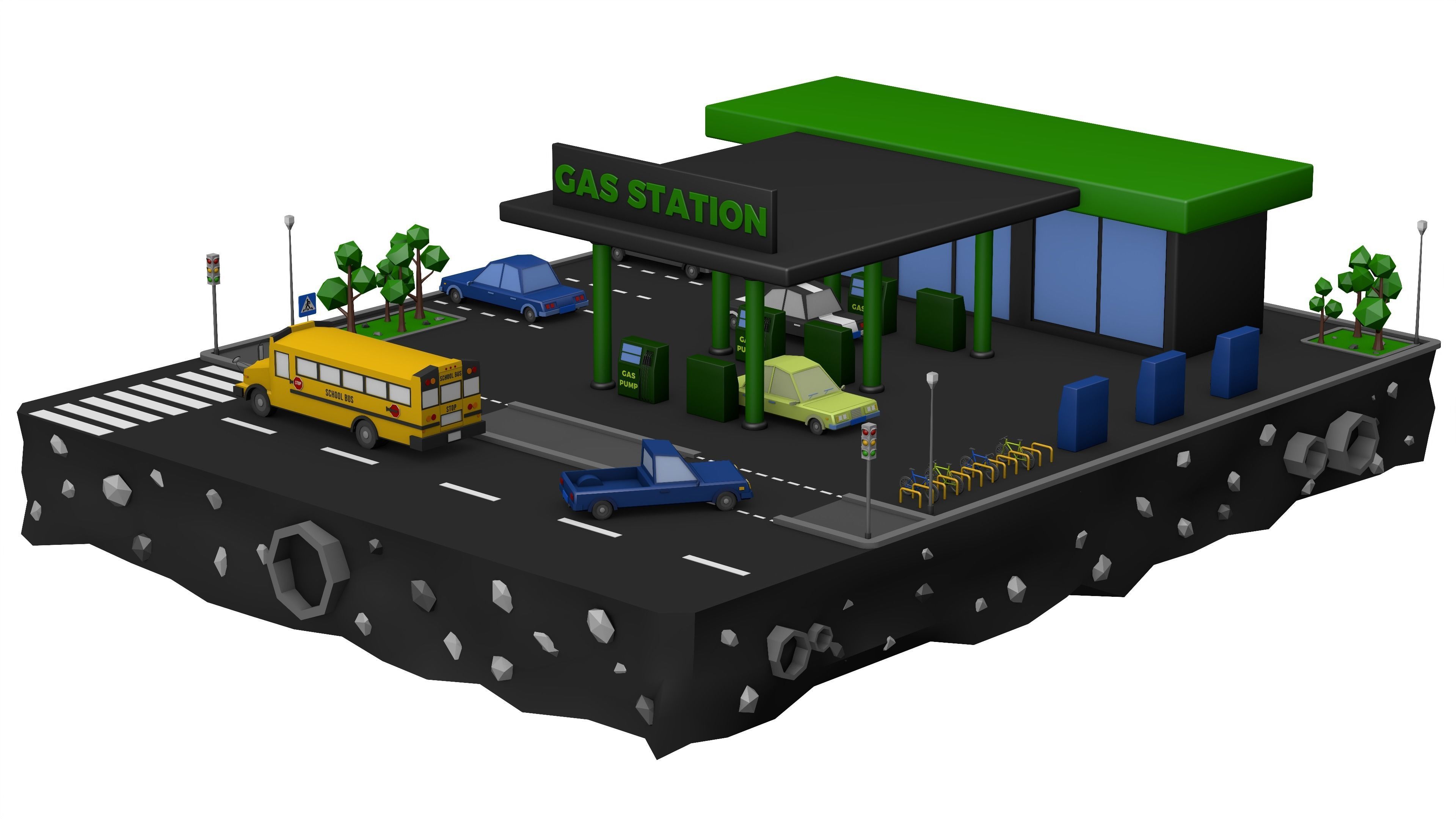Gas Station Low Poly Low-poly 3D model_4