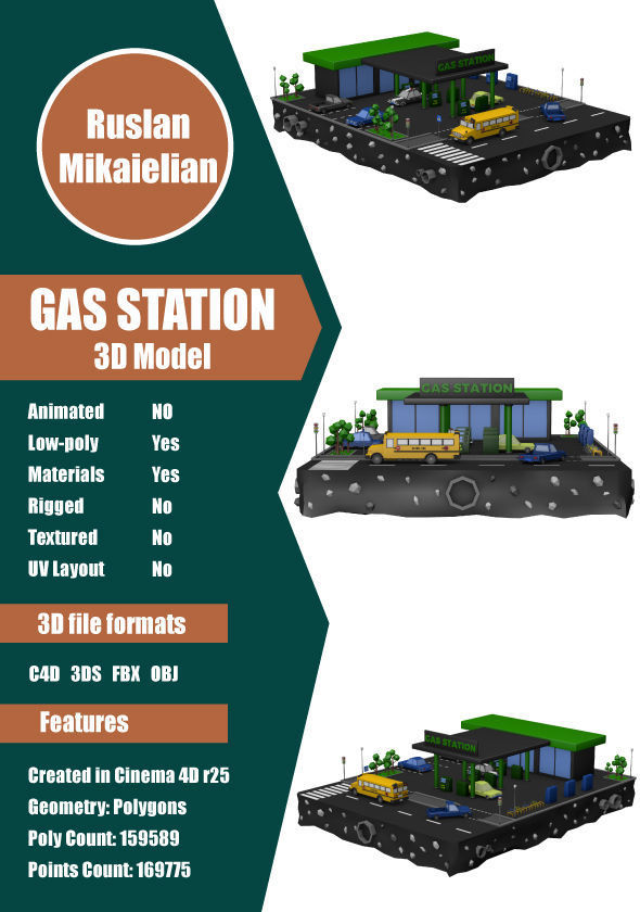 Gas Station Low Poly Low-poly 3D model_1