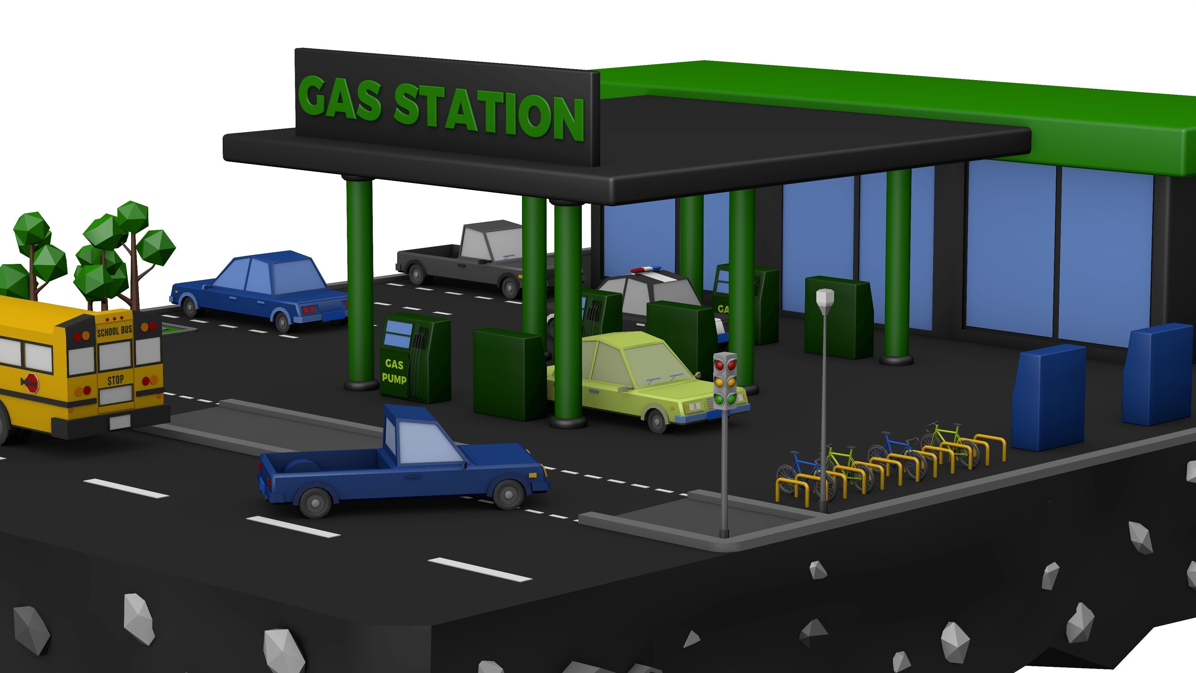 Gas Station Low Poly Low-poly 3D model_12