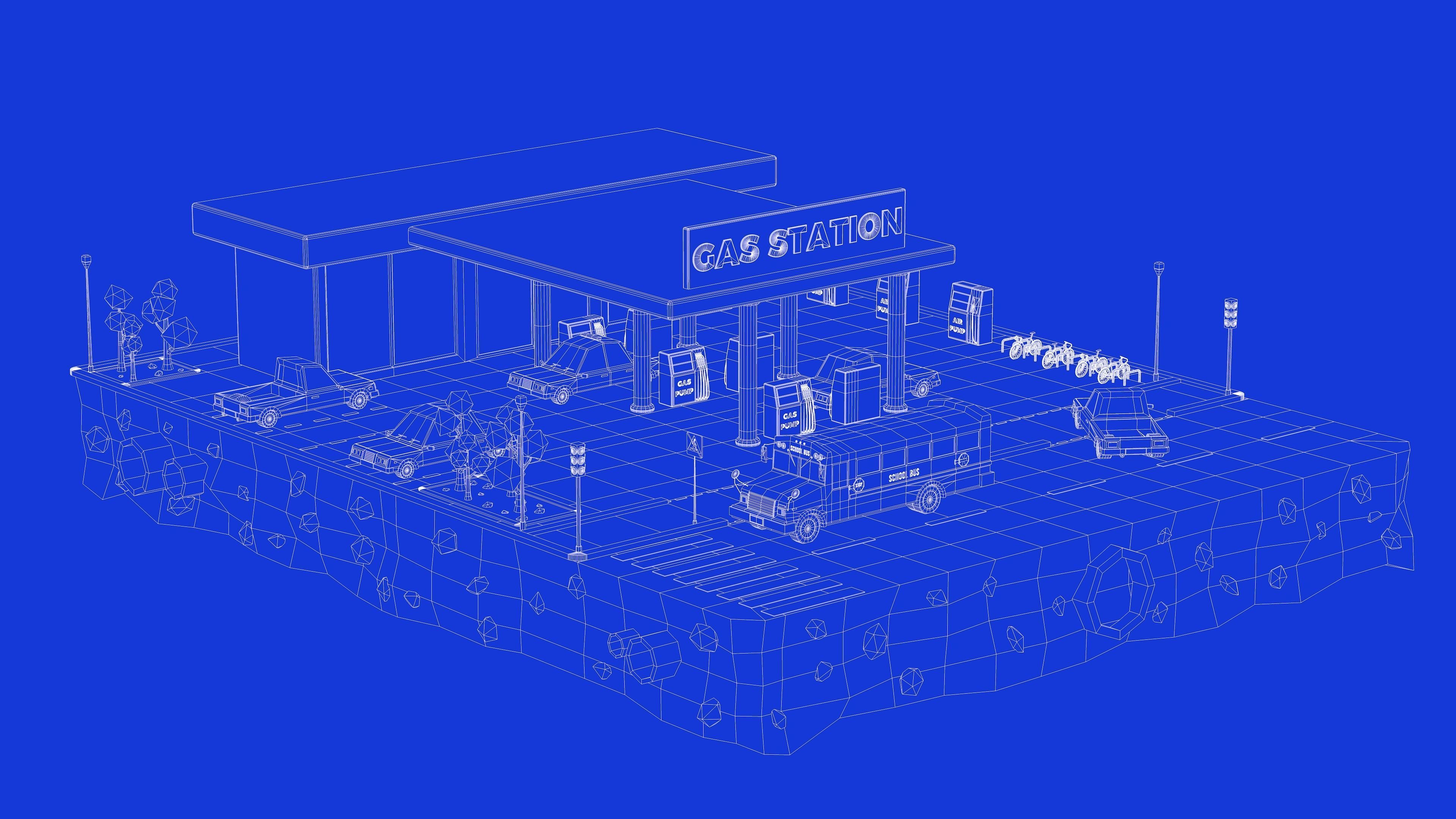 Gas Station Low Poly Low-poly 3D model_3