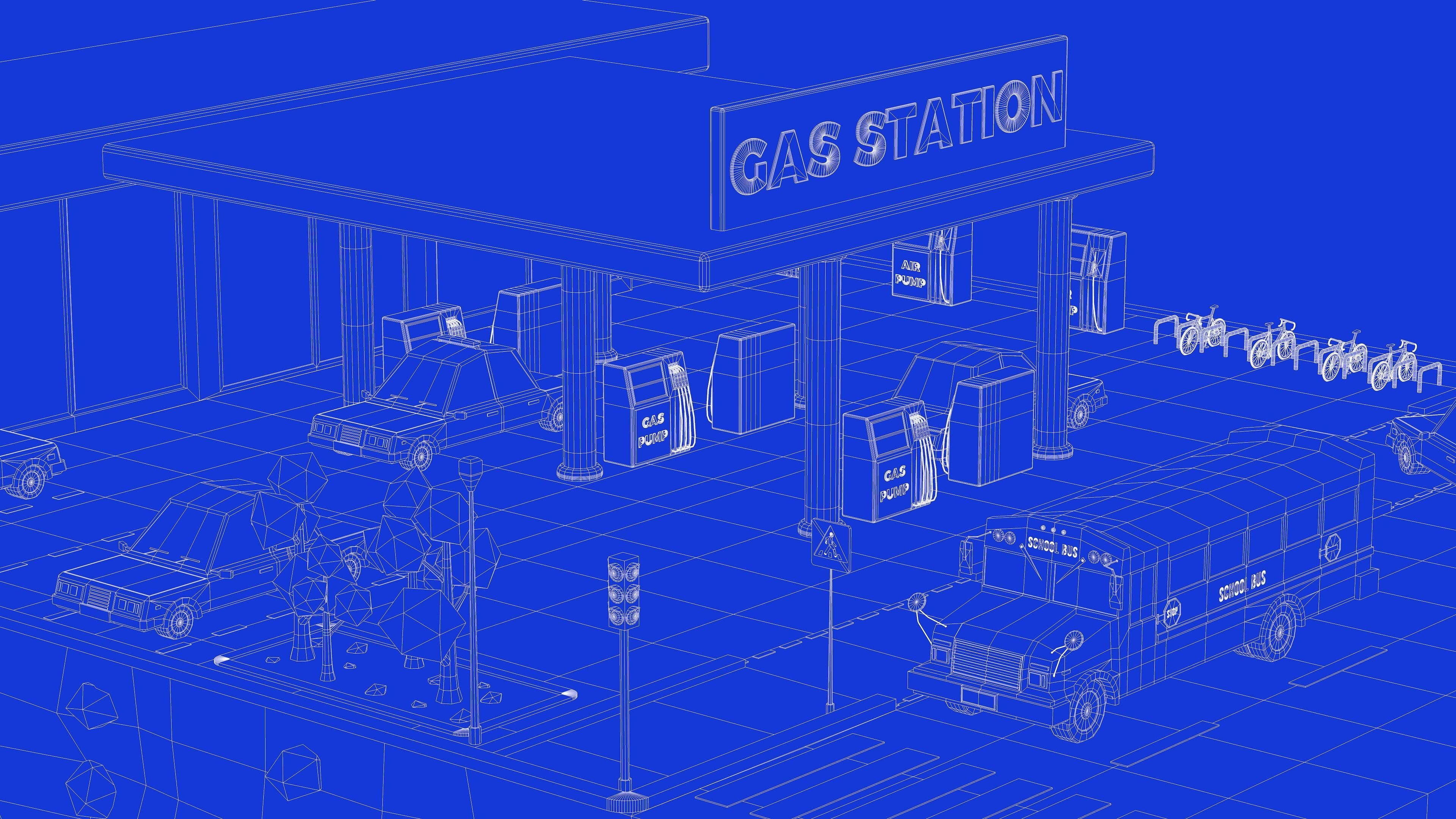 Gas Station Low Poly Low-poly 3D model_11