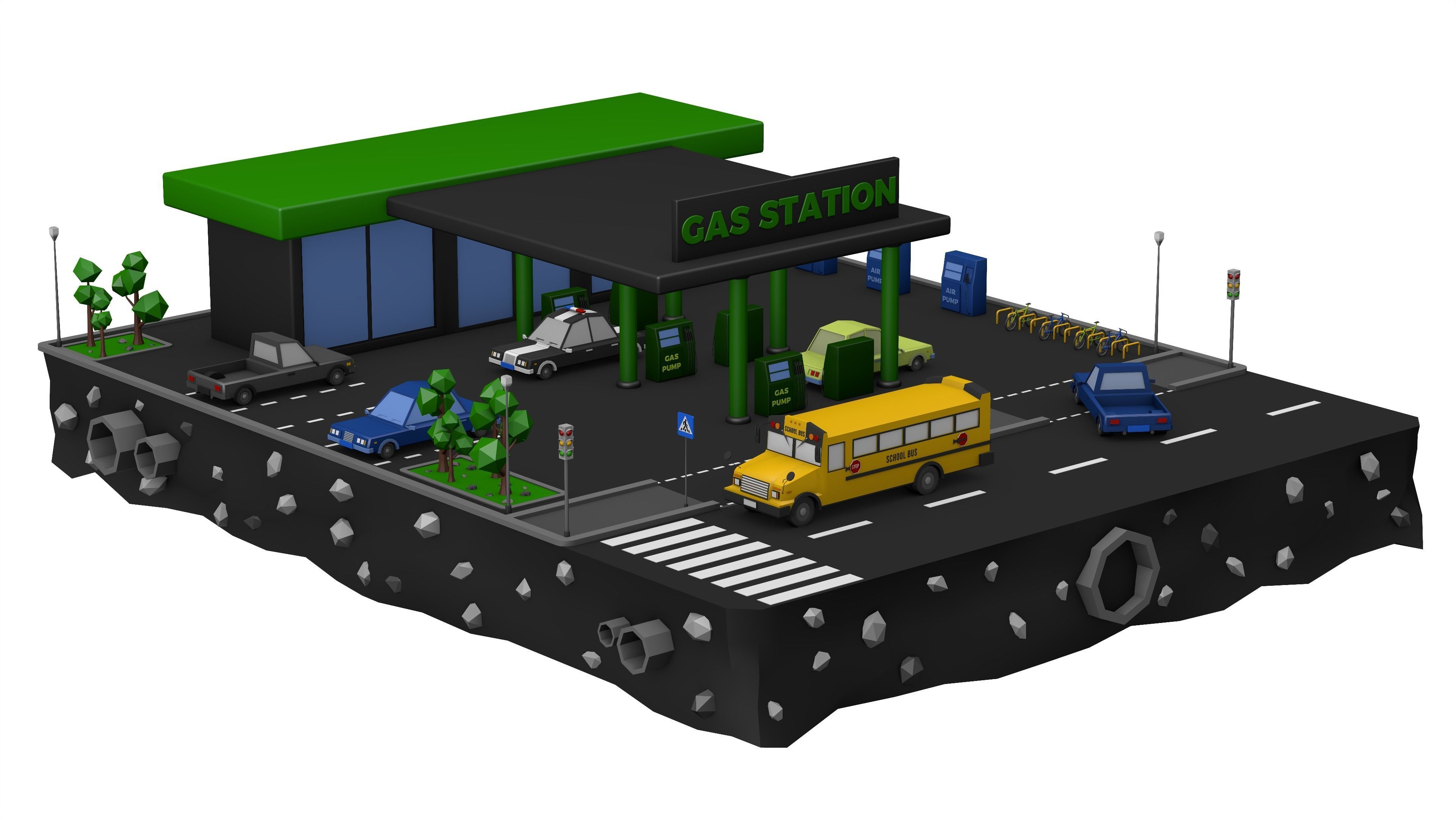 Gas Station Low Poly Low-poly 3D model_2