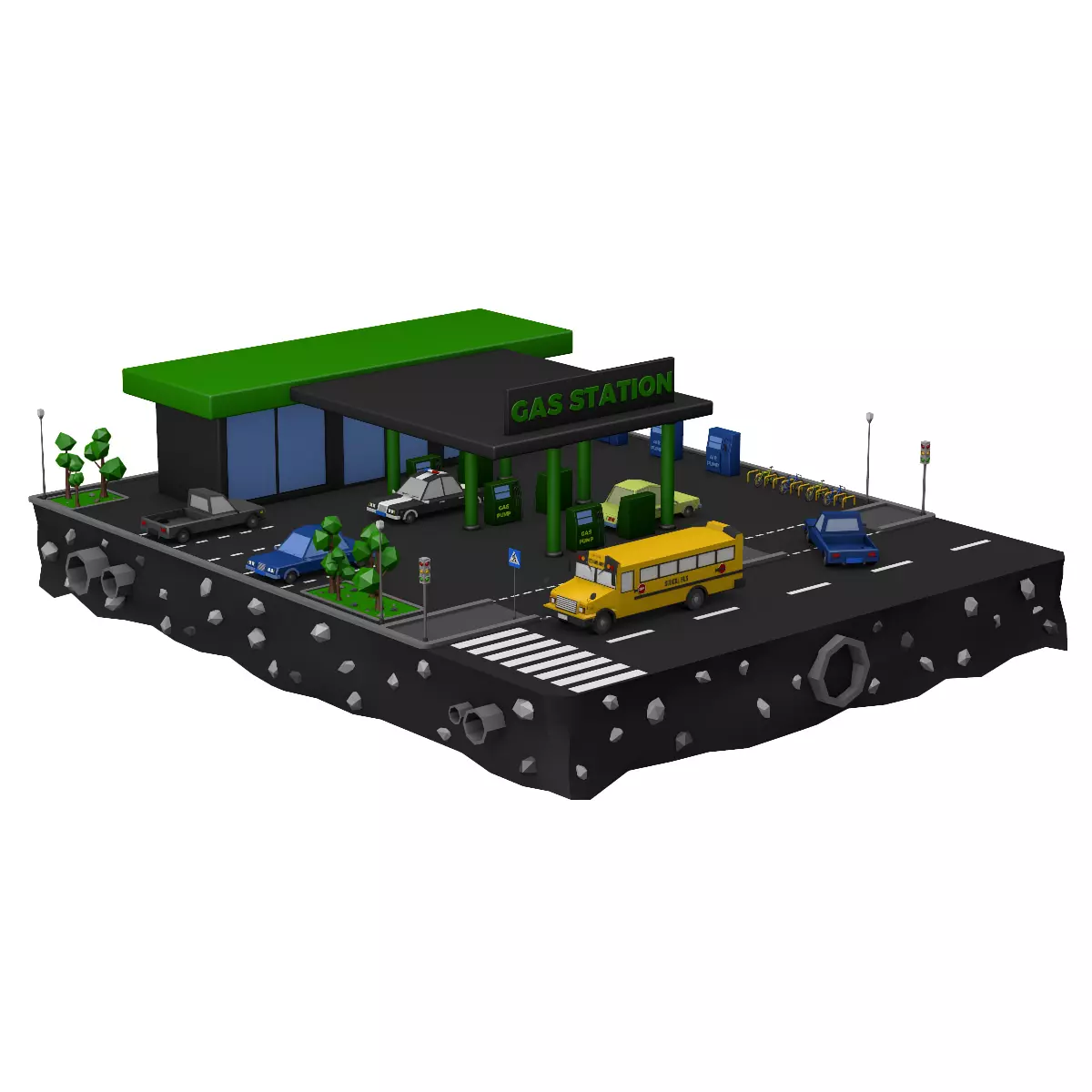 Gas Station Low Poly Low-poly 3D model_0