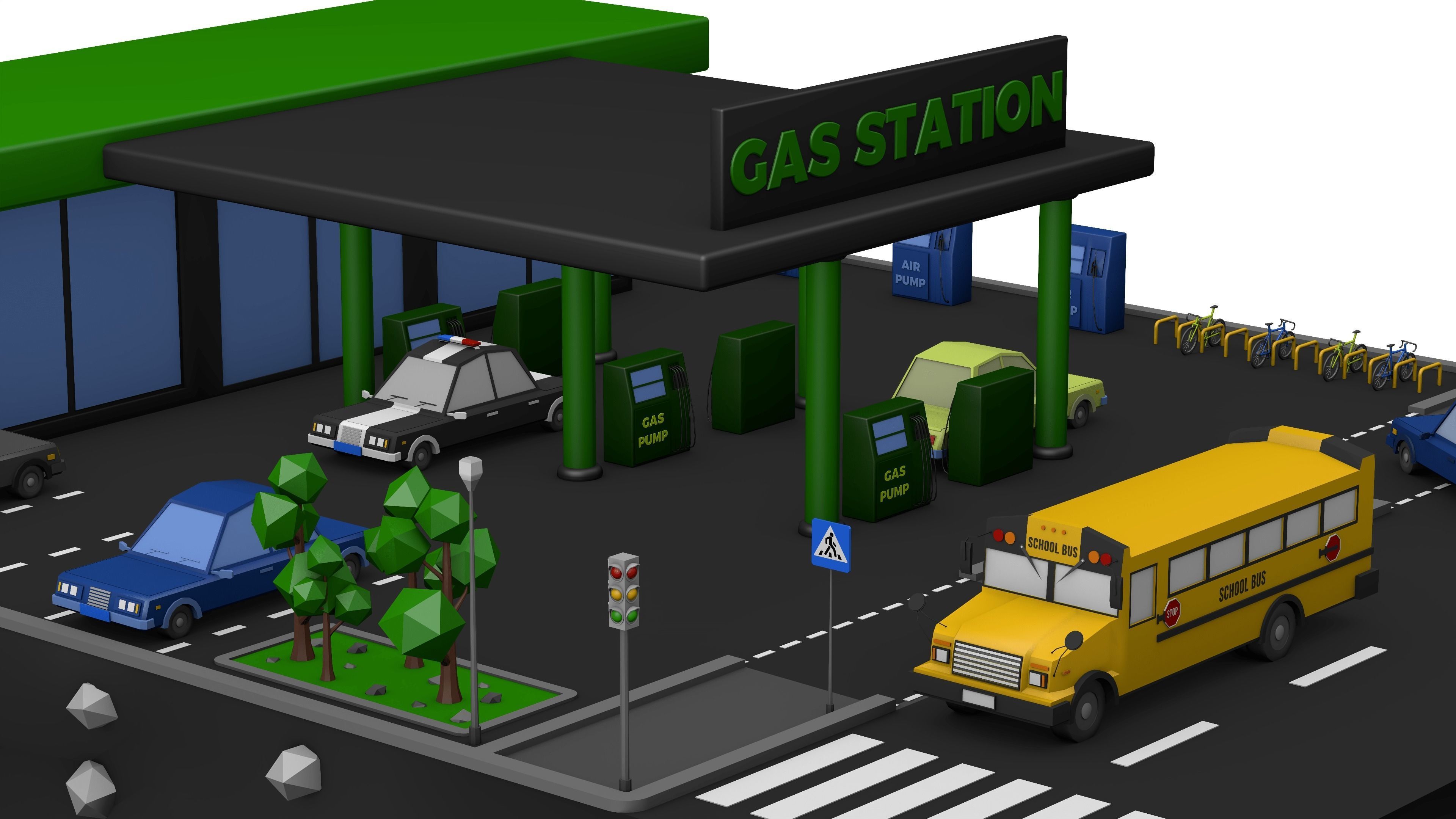 Gas Station Low Poly Low-poly 3D model_10