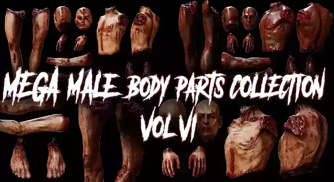 Mega Male Body Parts Collection VOL VI Low-poly 3D model