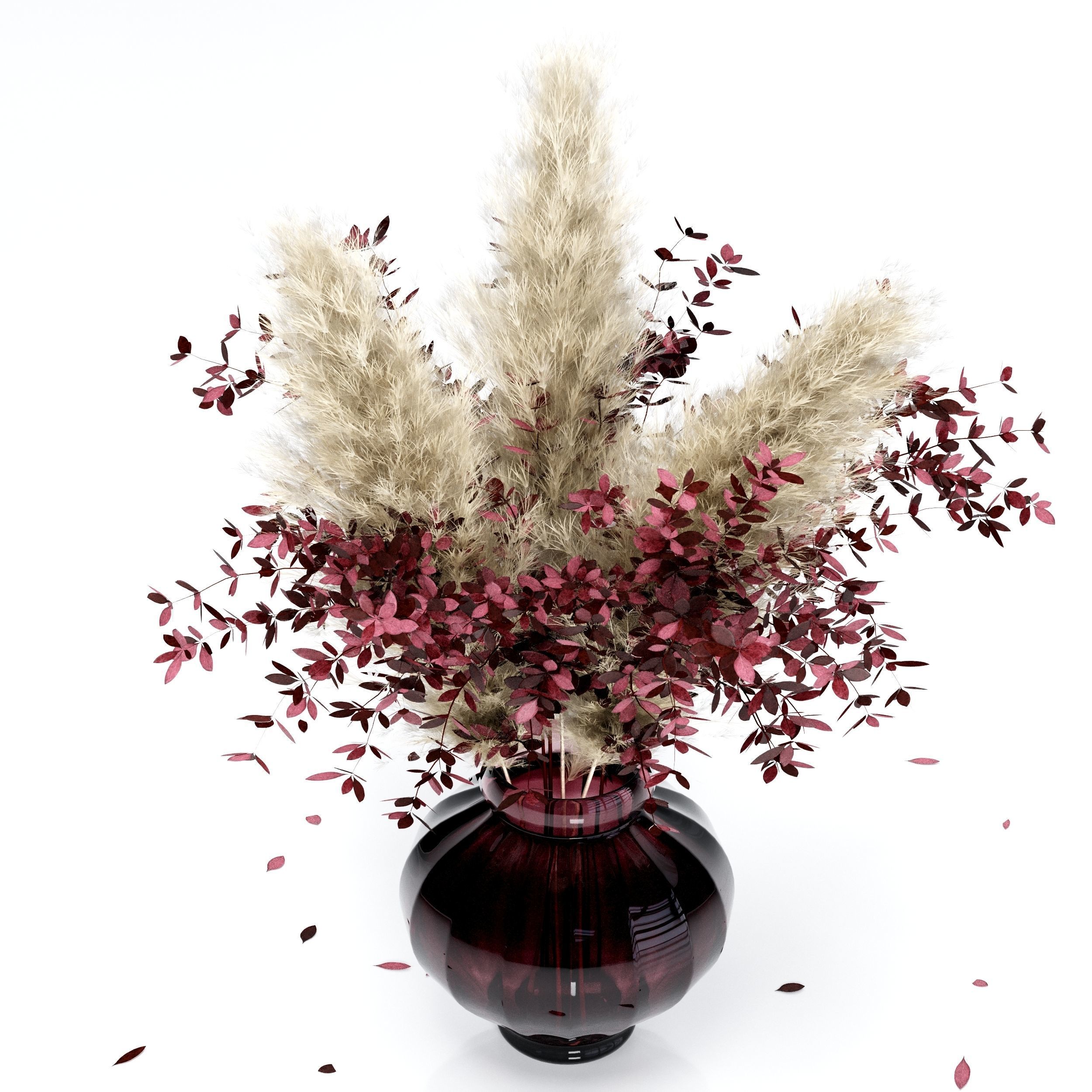  Bouquet03 Dry pampas and Red leafs 3D model_1